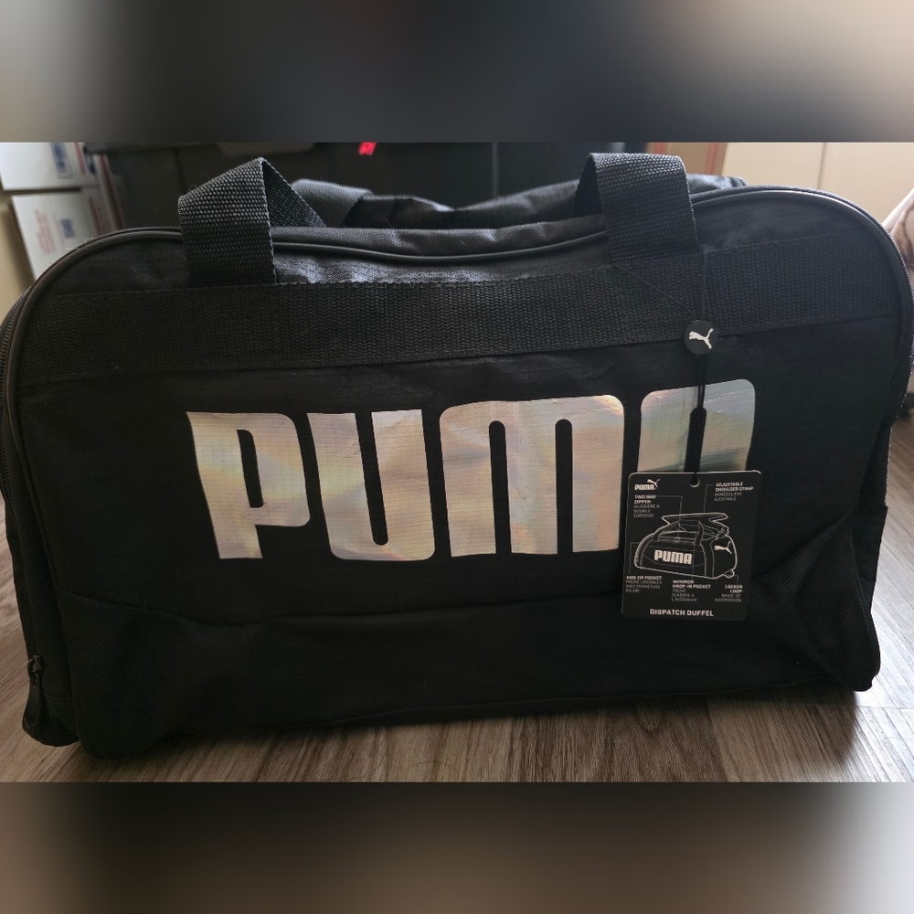 Puma Black and Silver Duffel Bag
